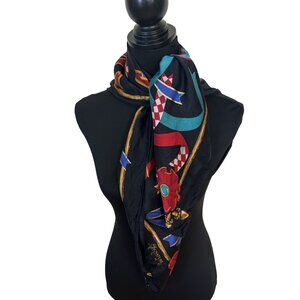 Vintage Echo Womens Holiday Silk Scarf Black Square 34 inch Colorful Scarves